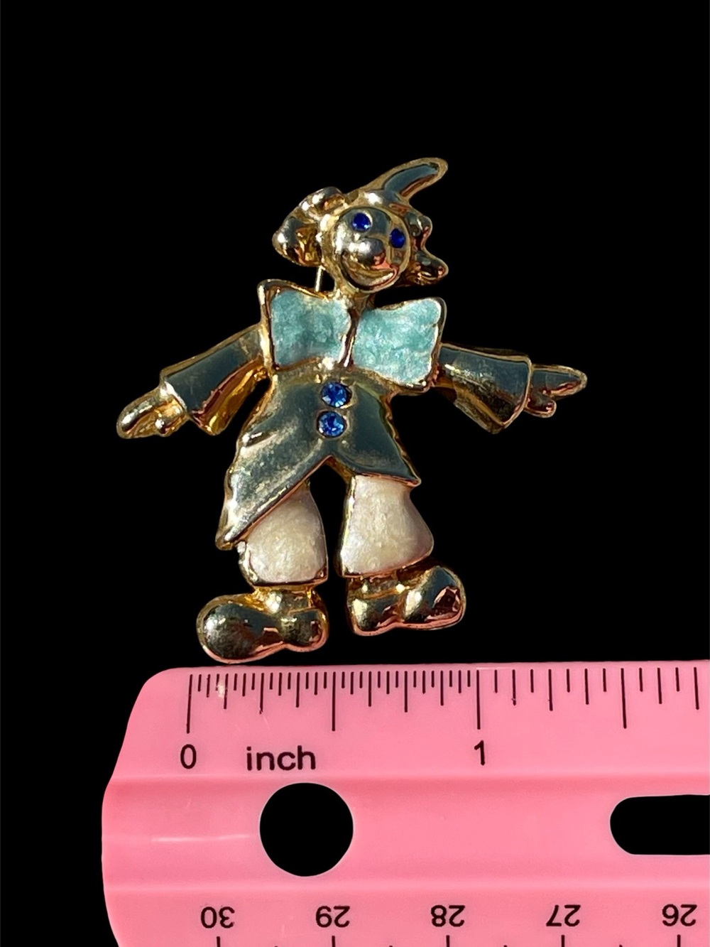 Gold-tone Clown Brooch with Blue and Mint Enamel Accents - Picture 5 of 6